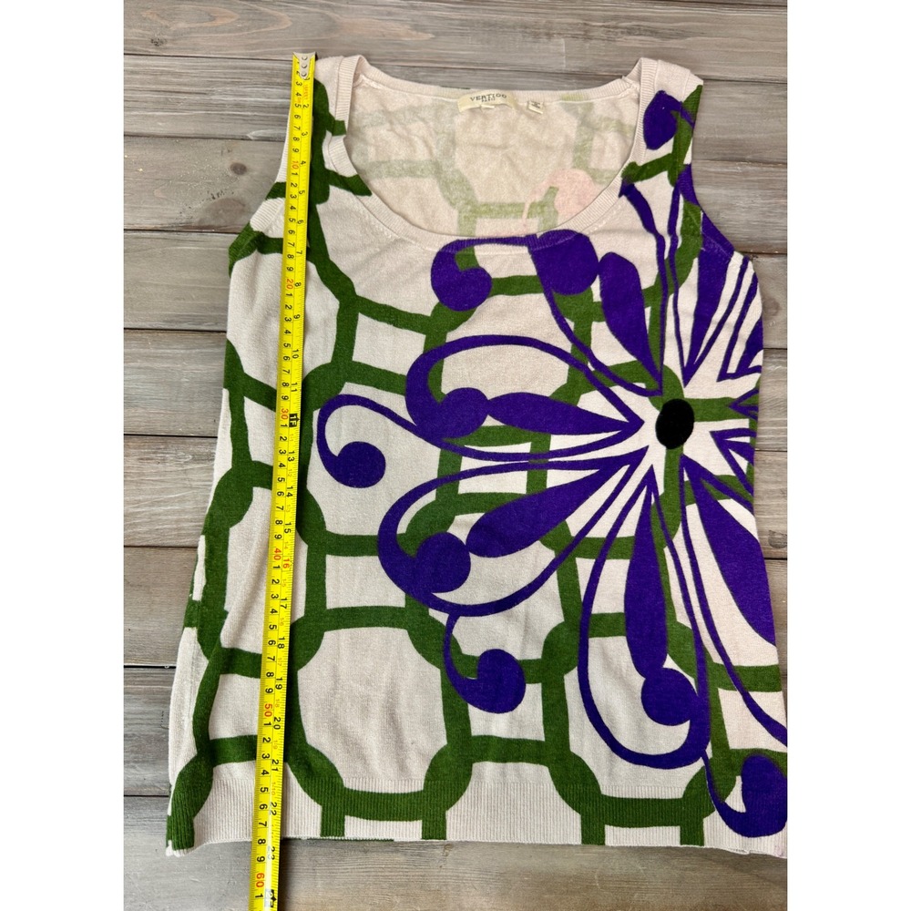 Vertigo Paris Knit Tank Top Purple Green Floral Artsy Scoop Neck Fairy‎ Size Med - Picture 9 of 9